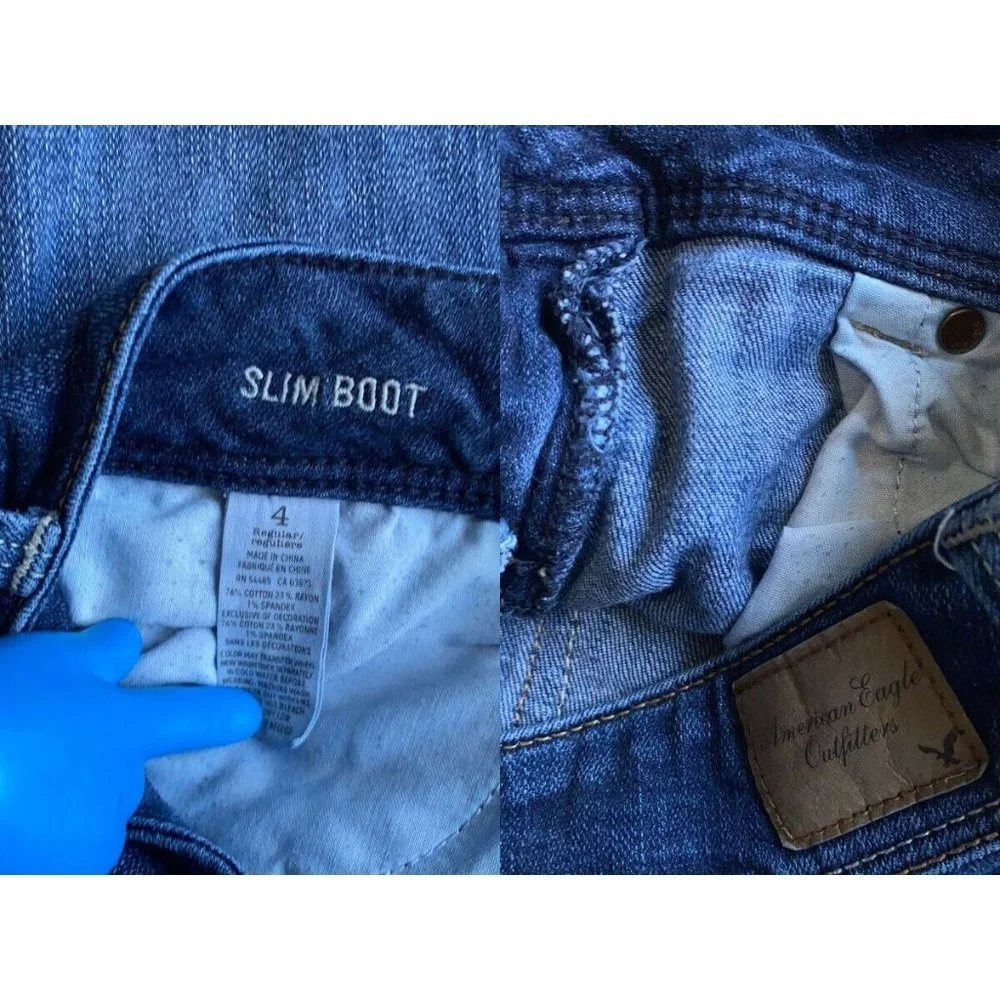 American Eagle Jeans Womens 4 Blue Slim Bootcut Low Rise Frayed Hem Denim 29X30 - Picture 12 of 12